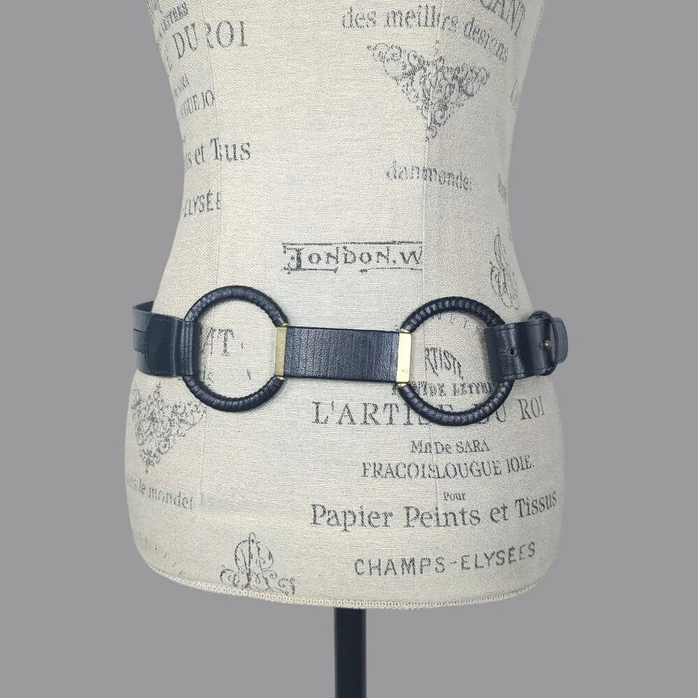Vintage Linea Pelle Leather Black Belt Small Gold